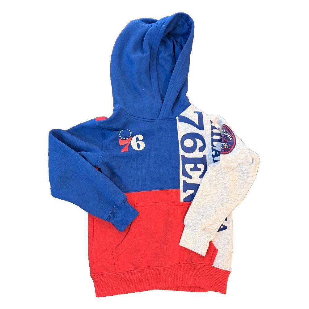 Philadelphia 76ers Youth Hoodie 140-150cm Red Blue Gray Colorblock NBA Sixers